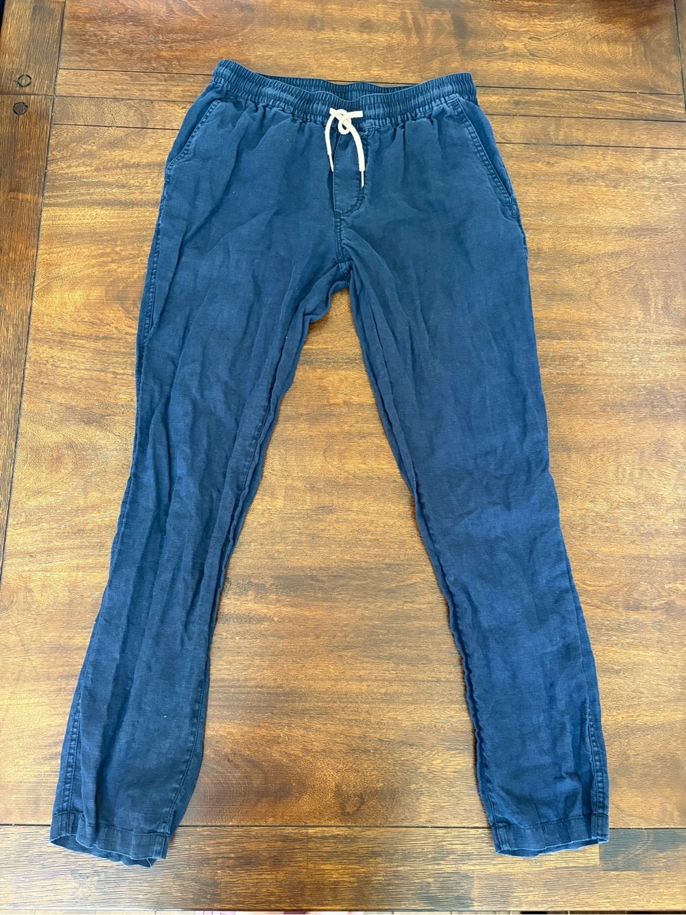 QUINCE 100% European Linen Drawstring Beach Deep Navy Straight  Elastic Pants